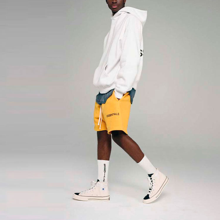 Image of Fear of God Essentials FW18 Graphic Sweat Shorts Yellow FOGPAMZ-YE-01