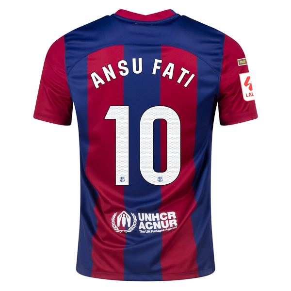 Nike Barcelona Ansu Fati Home Jersey 23/24 w/ La Liga Champions Patches (Noble R