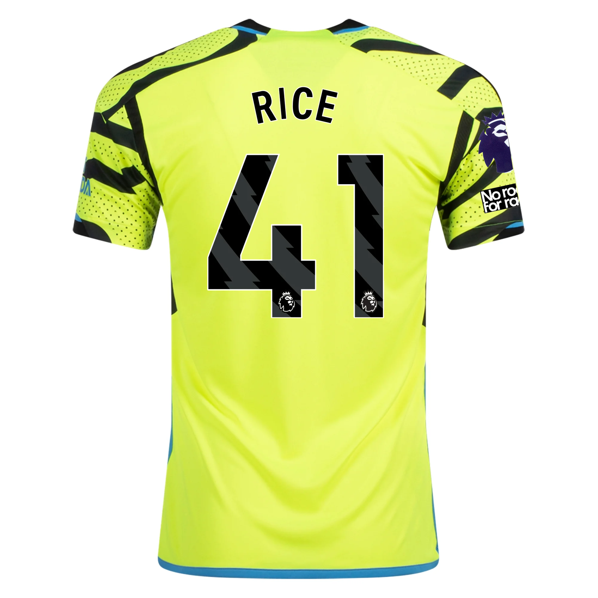 Image of adidas Arsenal Declan Rice Away Jersey w/ EPL + No Room For Racism Patches 23/24