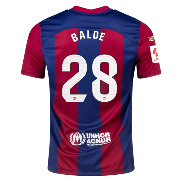 Nike Barcelona Alejandro Balde Home Jersey 23/24 w/ La Liga Champions Patches (N