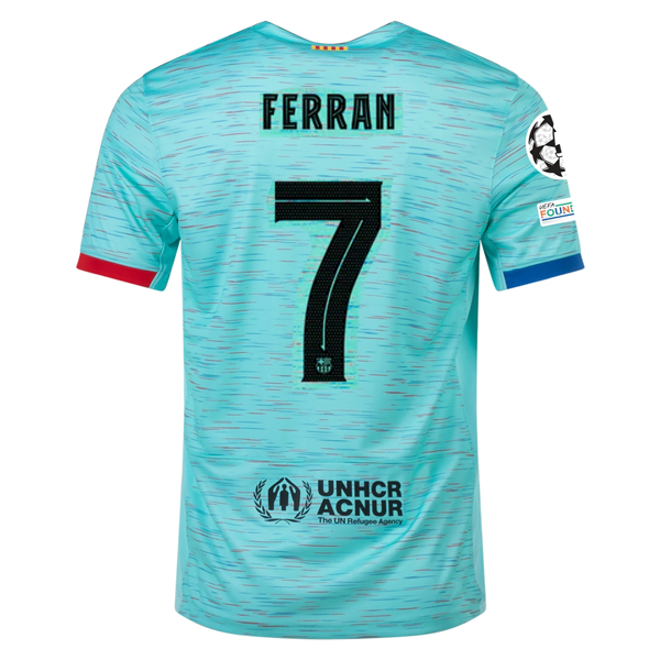 Image of Nike Barcelona Ferran Torres Third Jersey w/ Champions League Patches 23/24 (Lig