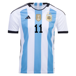 Image of adidas Argentina Angel Di Maria Three Star Home Jersey w/ World Cup Champion Pat