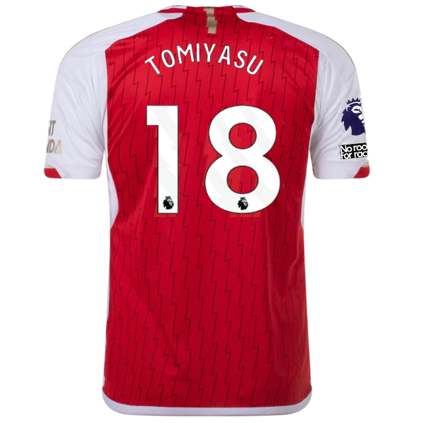 Image of adidas Arsenal Takehiro Tomiyasu Home Jersey 23/24 w/ EPL + No Room For Racism P
