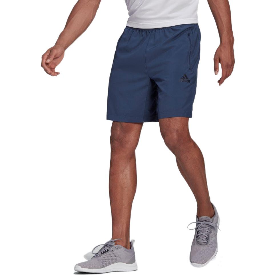 Image of Men's adidas Solid Color Stripe Logo Printing Casual Sports Shorts Navy Blue GT8