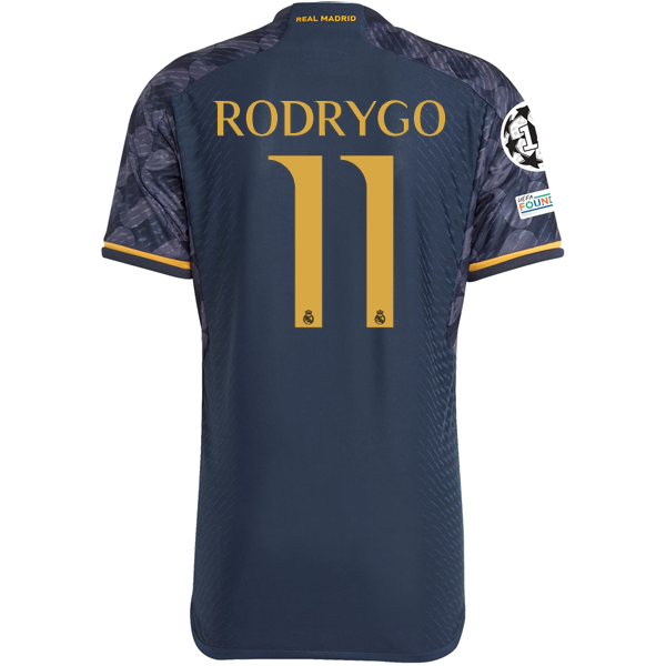 adidas Real Madrid Authentic Rodrygo Away Jersey w/ Champions League + Club Worl