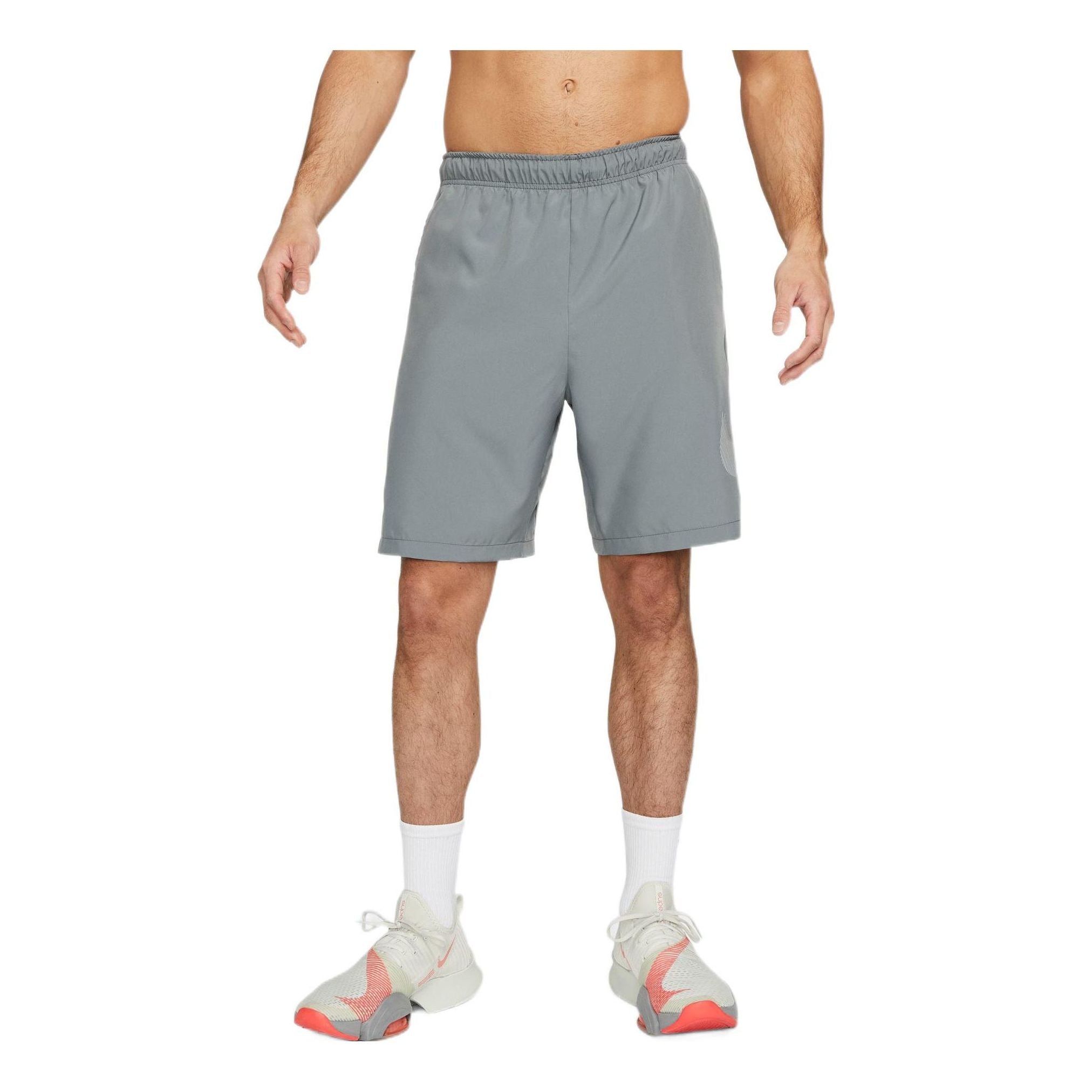 Image of Men's Nike Solid Color Logo Printing Elastic Waistband Straight Shorts Smoke Gra