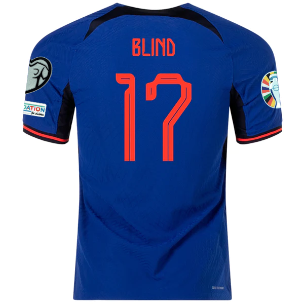 Image of Nike Netherlands Daley Blind Match Authentic Away Jersey w/ Euro Qualifying Patc