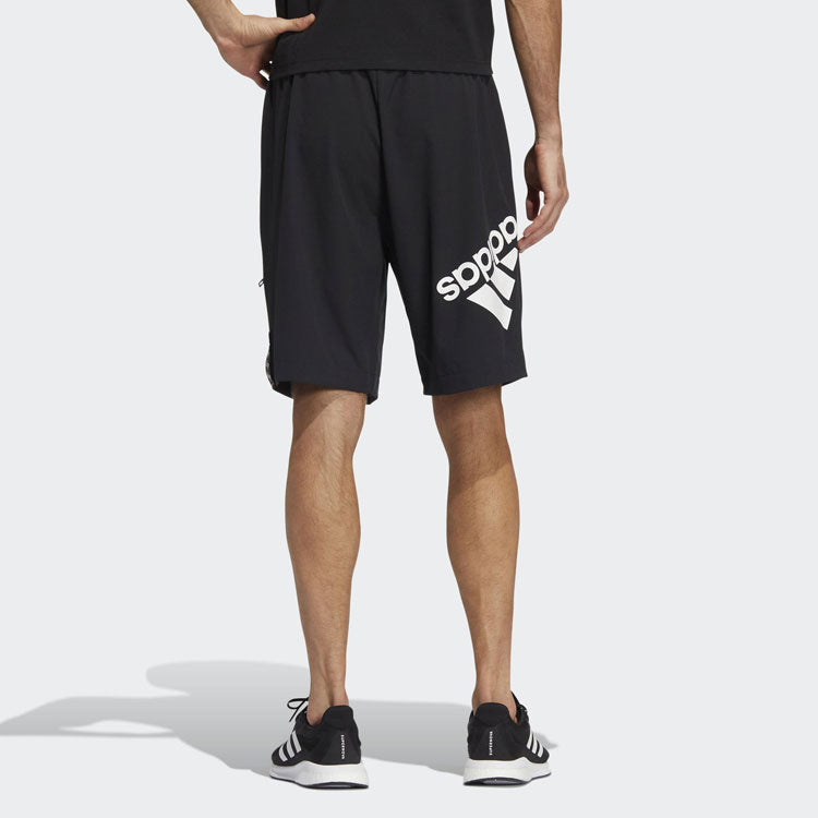Men's adidas Solid Color Alphabet Logo Straight Sports Shorts Black HE7417
