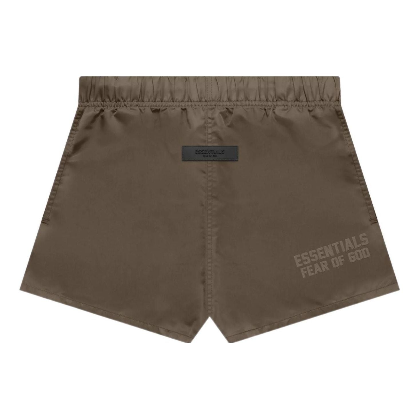 Image of Fear of God Essentials FW22 Nylon Running Shorts Wood FOG-FW22-176