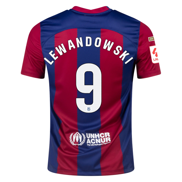 Nike Barcelona Robert Lewandowski Home Jersey 23/24 w/ La Liga Champions Patches