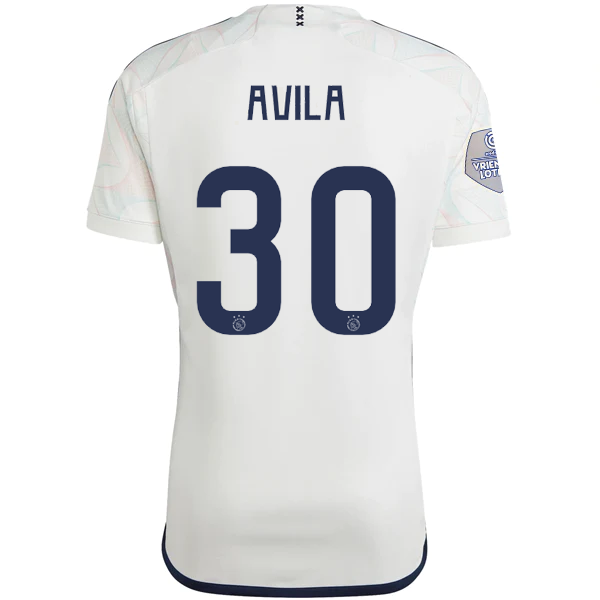 Image of adidas Ajax Gastón Avila Auswärtstrikot mit Eredivise League Patch 23/24 (Kernweiß).