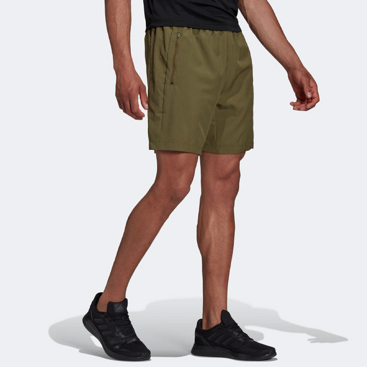 Image of Men's adidas Solid Color Logo Sports Gym Shorts Olive Green HC6856