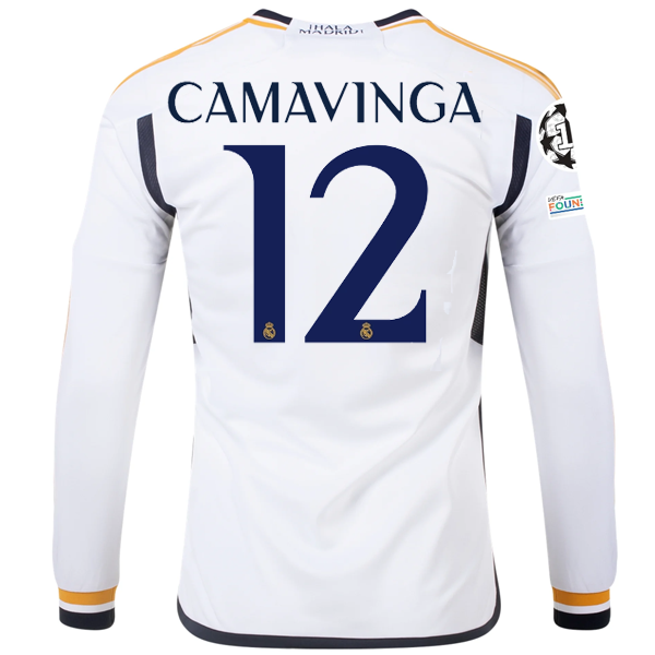 adidas Real Madrid Long Sleeve Eduardo Camavinga Home Jersey w/ Champions League