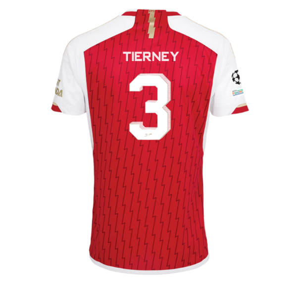 Image of adidas Arsenal Kieran Tierney Home Jersey 23/24 w/ Champions League Patches (Bet