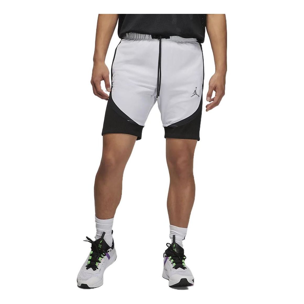 Image of Men's Air Jordan Logo Micro Mark Lacing Colorblock Casual Gray Shorts DM1830-100