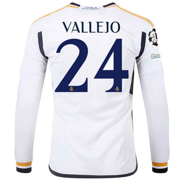 Image of adidas Real Madrid Long Sleeve Jesus Vallejo Home Jersey w/ Champions League + C