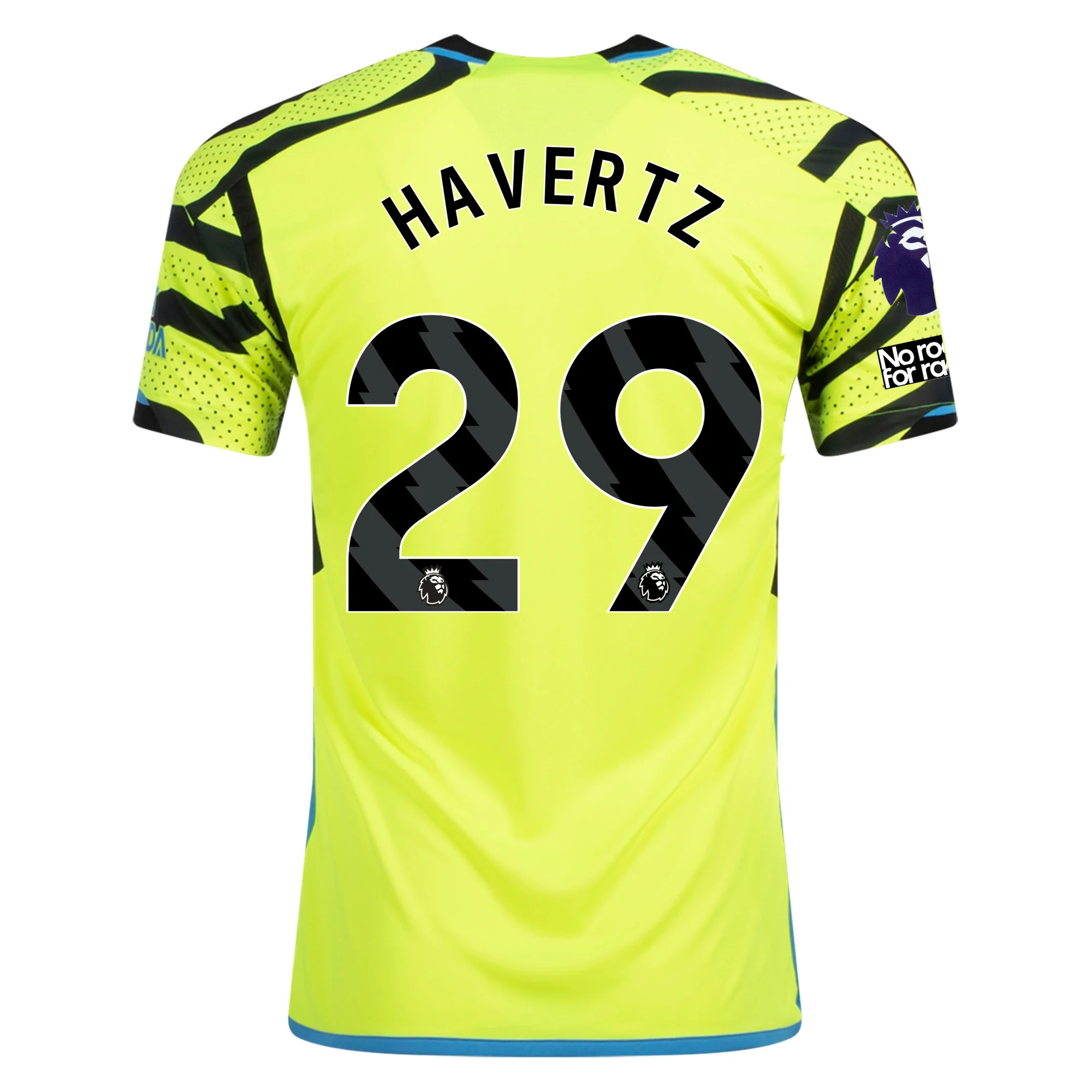 Image of adidas Arsenal Kai Havertz Away Jersey w/ EPL + No Room For Racism Patches 23/24
