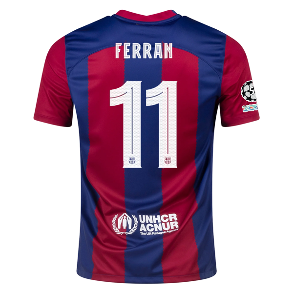 Nike Barcelona Ferran Torres Home Jersey 23/24 w/ Champions League Patches (Nobl