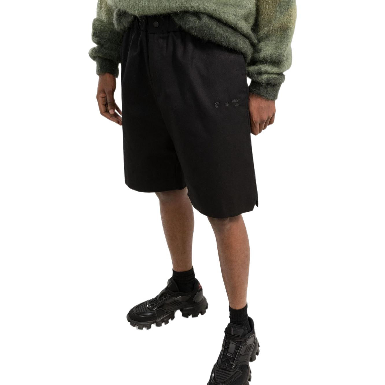 Men's OFF-WHITE FW22 Solid Color Straight Casual Shorts Loose Fit Black OMCB049F
