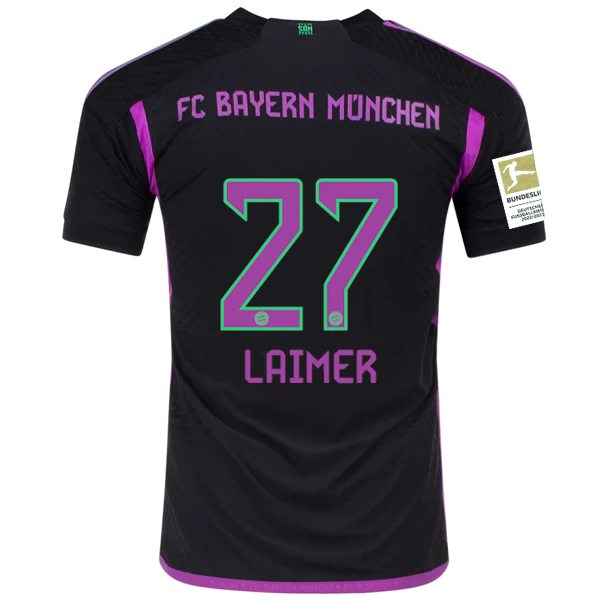 Image of adidas Bayern Munich Authentic Konrad Laimer Away Jersey w/ Bundesliga Champion