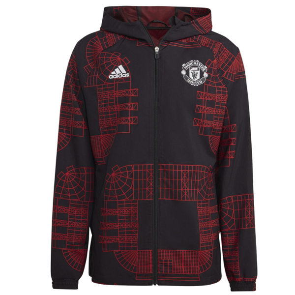 adidas Manchester United Graphic Windbreaker Jacket (Black/Red)