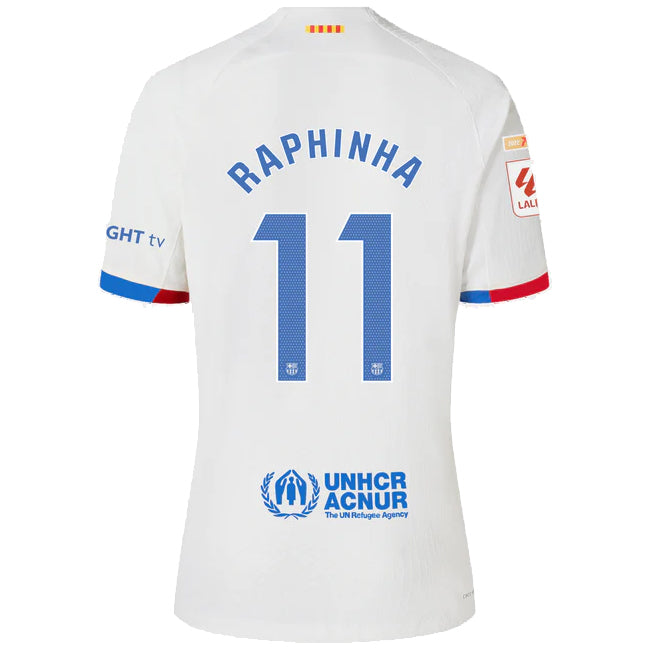 Nike Barcelona Raphinha Authentic Match Away Jersey 23/24 w/ LaLiga Patches (Whi