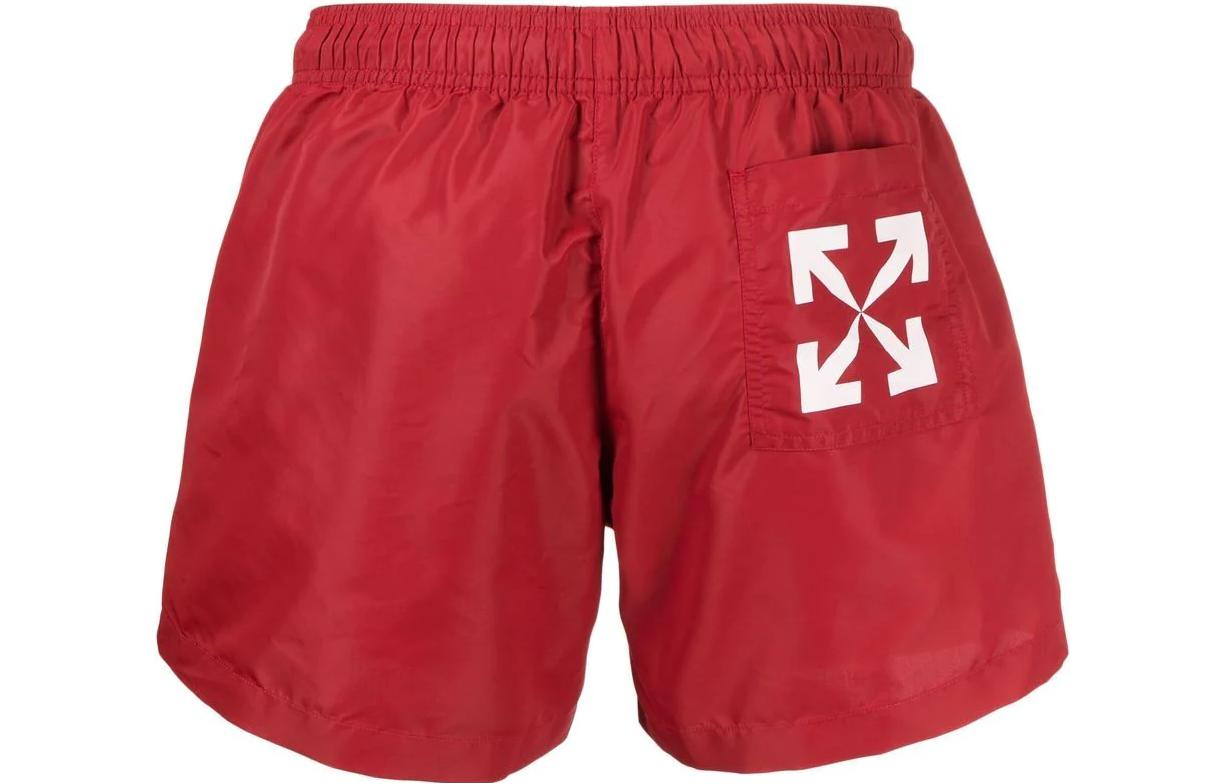 Men's OFF-WHITE SS22 Solid Color Logo Printing Shorts Red OMFA012F22FAB0011290