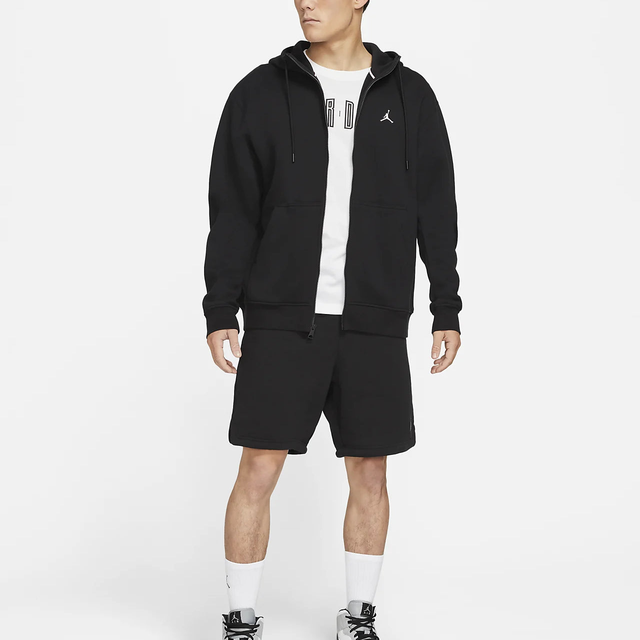Men's Air Jordan Solid Color Drawstring Fleece Straight Casual Black Shorts DA98