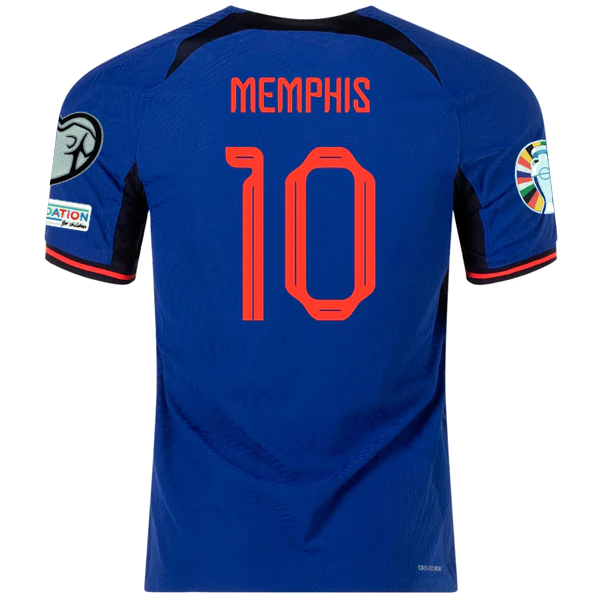 Image of Nike Netherlands Memphis Depay Match Authentic Away Jersey w/ Euro Qualifying Pa