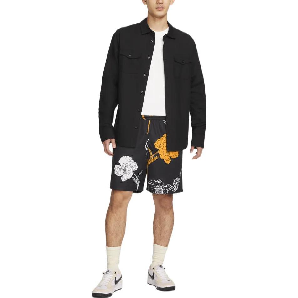 Image of Nike Flowers Printing Full Print Straight Casual Shorts Unisex Black DH2953-010