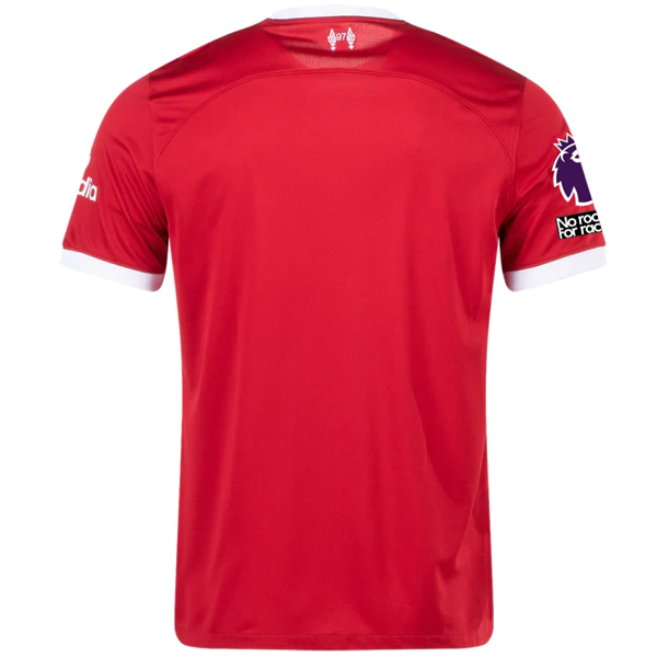 Image of Nike Liverpool Home Jersey w/ EPL + No Room For Racism Patches 23/24 (Red/White)