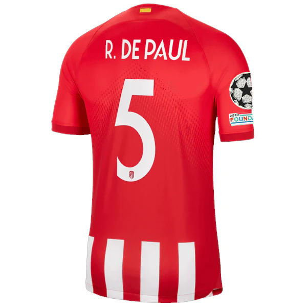 Image of Nike Atletico Madrid Rodrigo De Paul Heimtrikot mit Champions-League-Aufnähern 23/