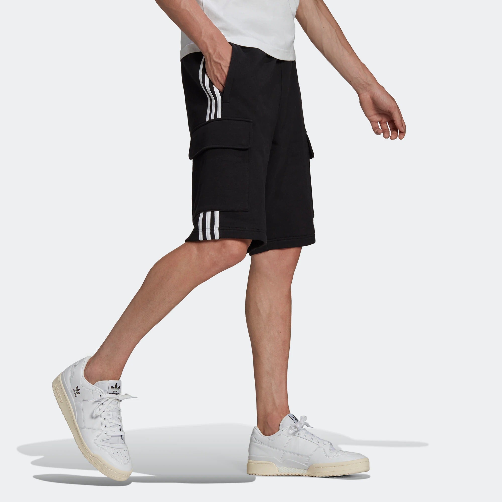 Image of adidas originals Solid Color Stripe Cargo Pocket Sports Shorts Black HB9542