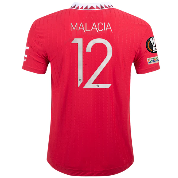 Image of adidas Manchester United Tyrell Malacia Authentic Home Jersey w/ Europa League P