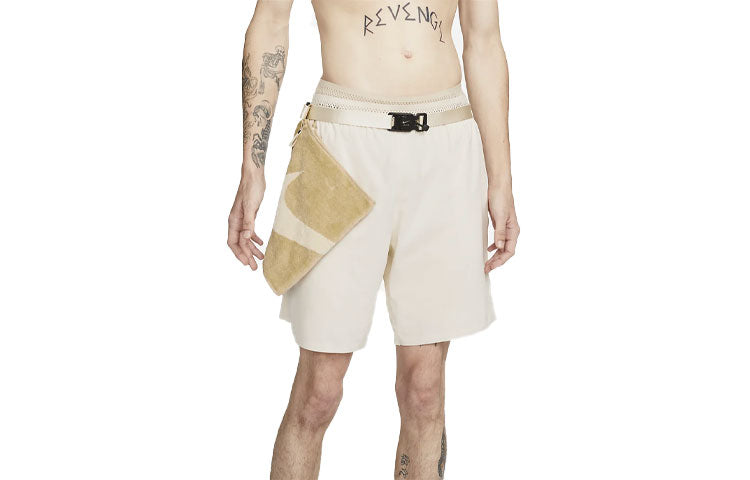 Men's Nike x MMW Crossover Solid Color Yoga 3 In 1 Sports Shorts Cream Yellow DD