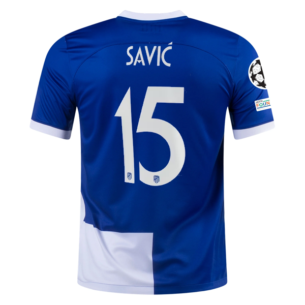 Nike Atletico Madrid Stefan Savić Away Jersey w/ Champions League Patches 23/24
