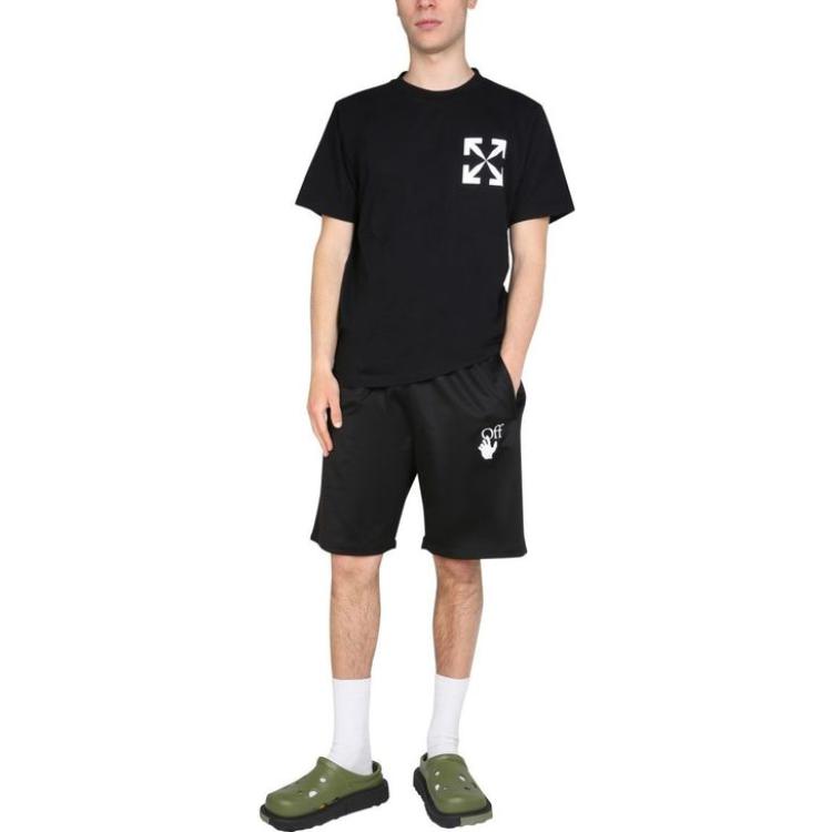 Image of Men's OFF-WHITE SS22 Solid Color Logo Printing Elastic Waistband Straight Shorts