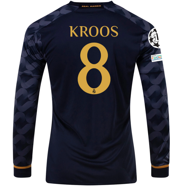 Image of adidas Real Madrid Toni Kroos Long Sleeve Away Jersey w/ Champions League + Club