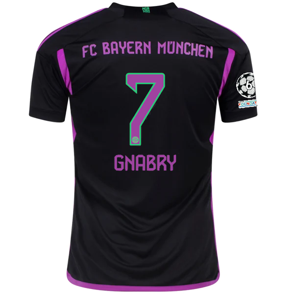 Image of adidas Bayern Munich Serge Gnabry Away Jersey w/ Champions League Patches 23/24