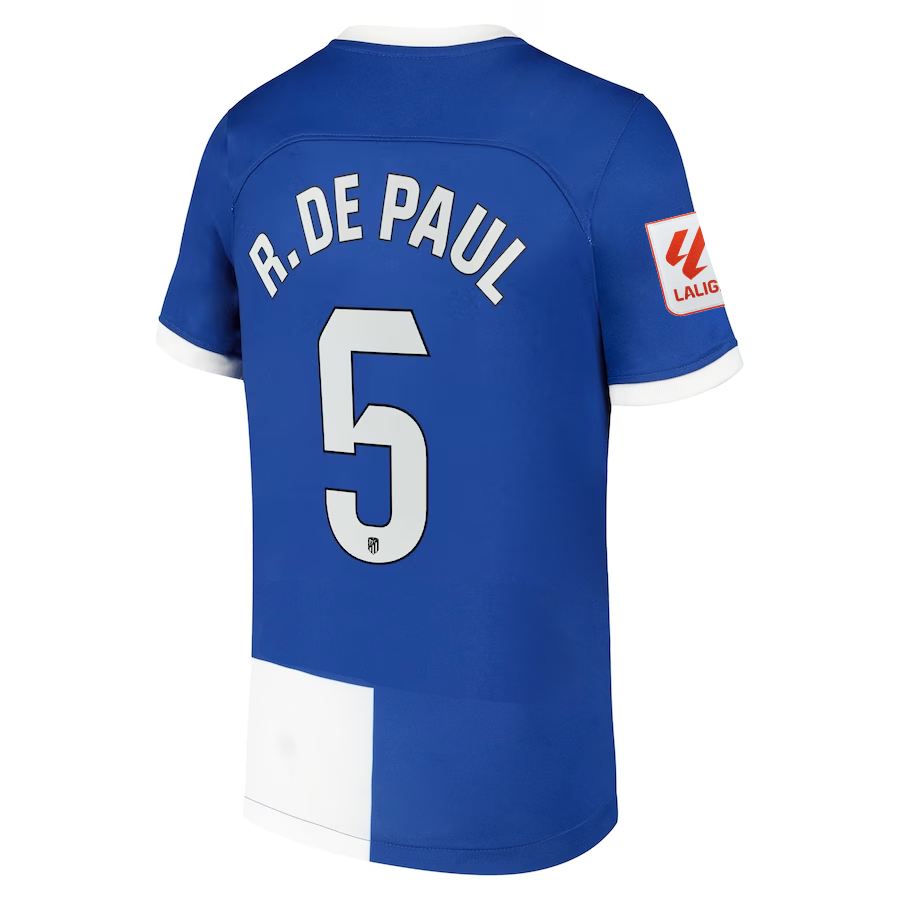 Image of Nike Atletico Madrid Rodrigo De Paul Away Jersey w/ La Liga Patch 23/24 (Old Roy