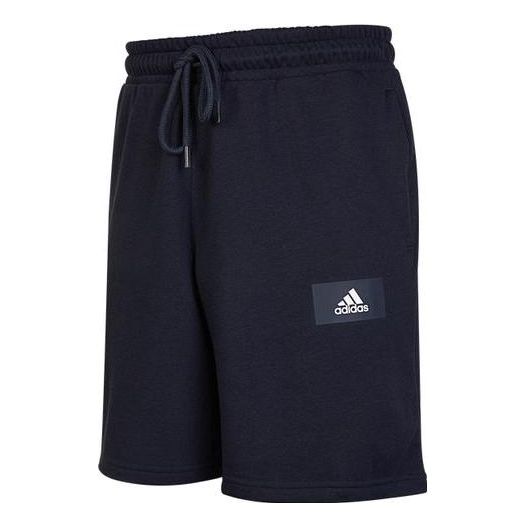 Men's adidas Logo Printing Pattern Lacing Elastic Waistband Straight Shorts Blac