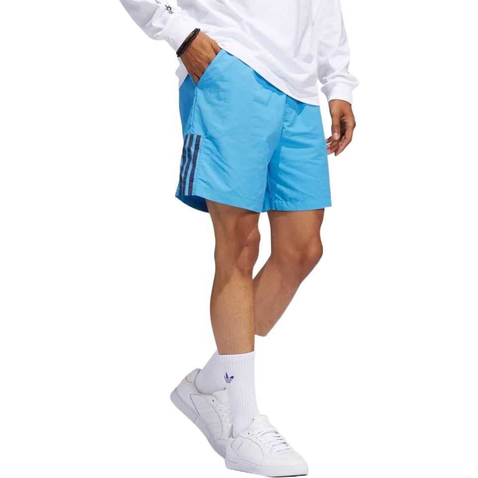 Image of Men's adidas originals Stripe Logo Embroidered Lacing Shorts Blue HA1289