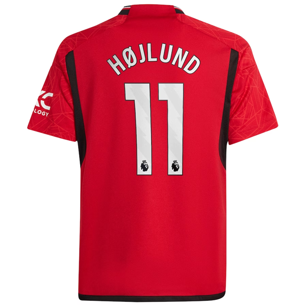 Image of adidas Youth Manchester United Rasmus Højlund Home Jersey 23/24 (Team College Re