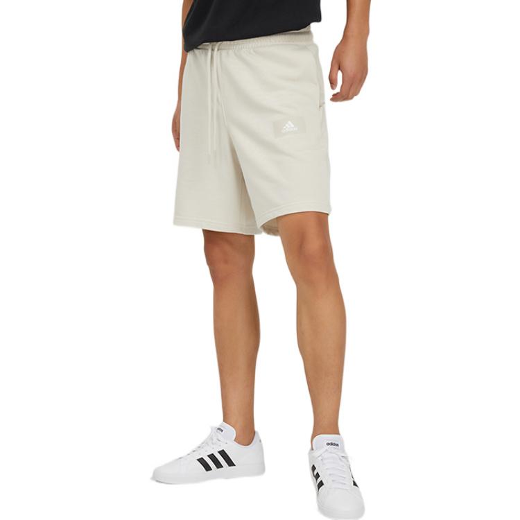 Men's adidas Logo Printing Pattern Lacing Elastic Waistband Straight Shorts Beig