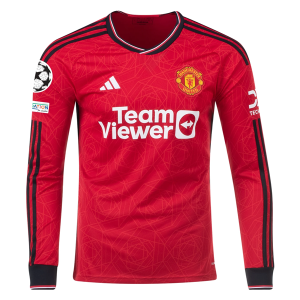 Image of adidas Manchester United Authentic Long Sleeve Home Jersey w/ Champions League P