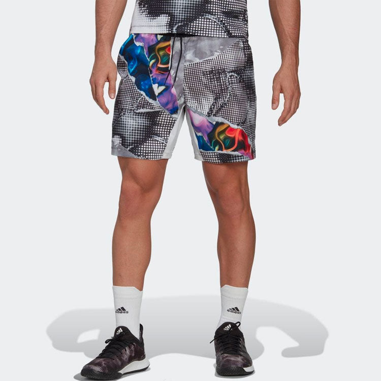 Image of Men's adidas Pattern Full Print Casual Tennis Sports Shorts Gray HG6420
