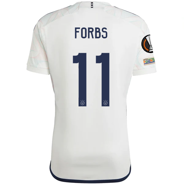 Image of adidas Ajax Carlos Forbs Away Jersey w/ Europa League Patches 23/24 (Core White)