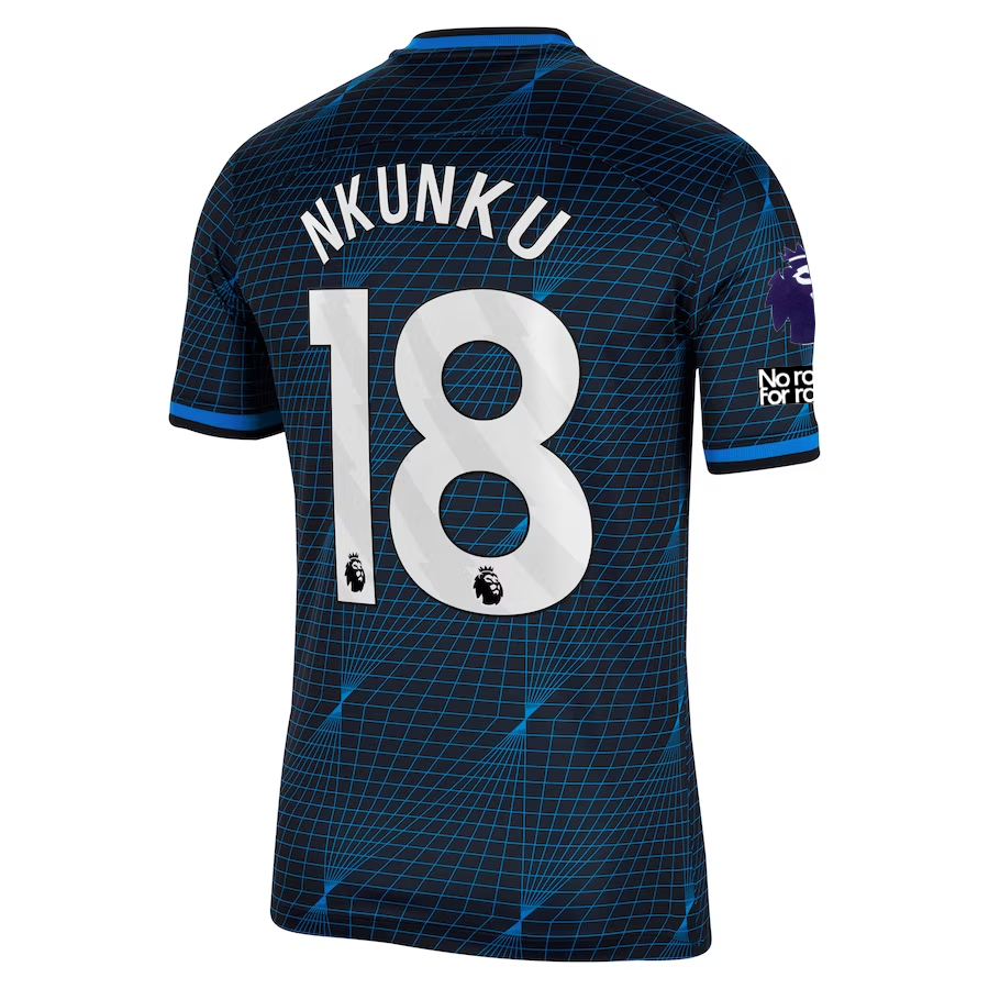 Image of Nike Chelsea Christopher Nkunku Away Jersey w/ EPL + No Room For Racism Patches