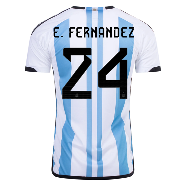 adidas Argentina Enzo Fernandez Three Star Home Jersey w/ World Cup Champion Pat