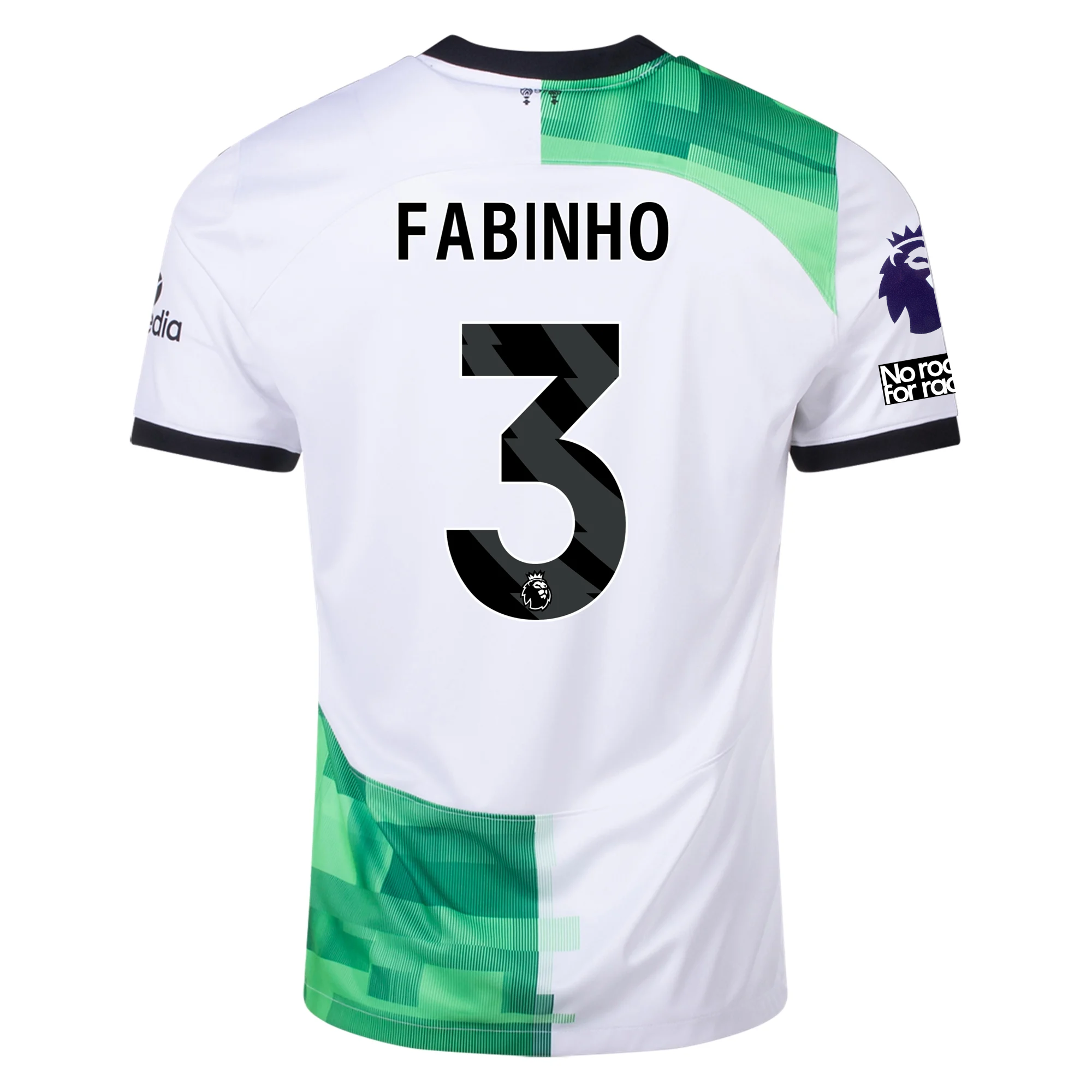 Image of Nike Liverpool Away Fabinho Jersey w/ EPL + No Room For Racism Patches 23/24 (Wh